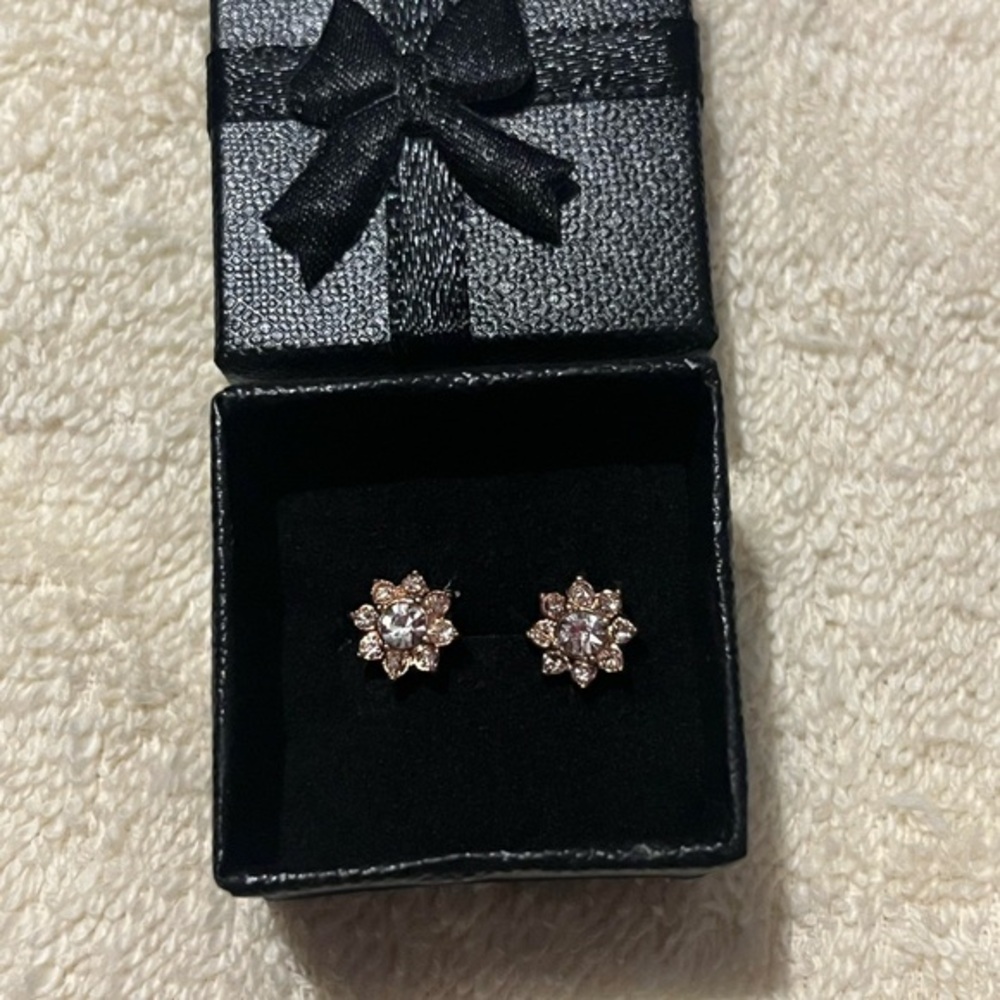 Elegant Black Gift Box with Bow with a cute pair of earrings.